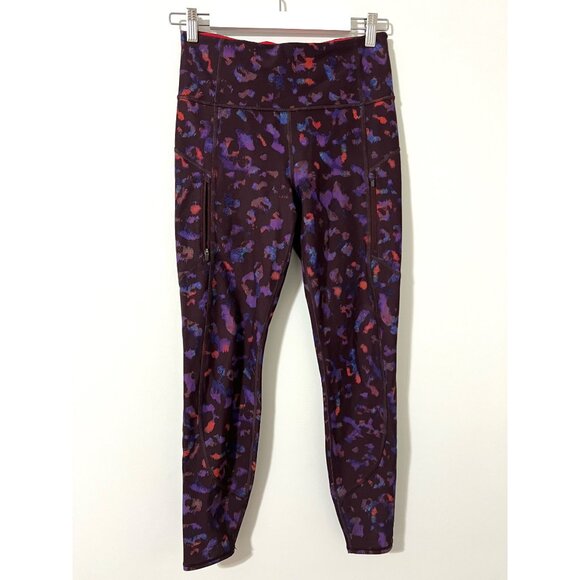 Athleta Purple Plum Rainier Leopard Tight Fleece Lined Leggings Size S - Picture 2 of 6